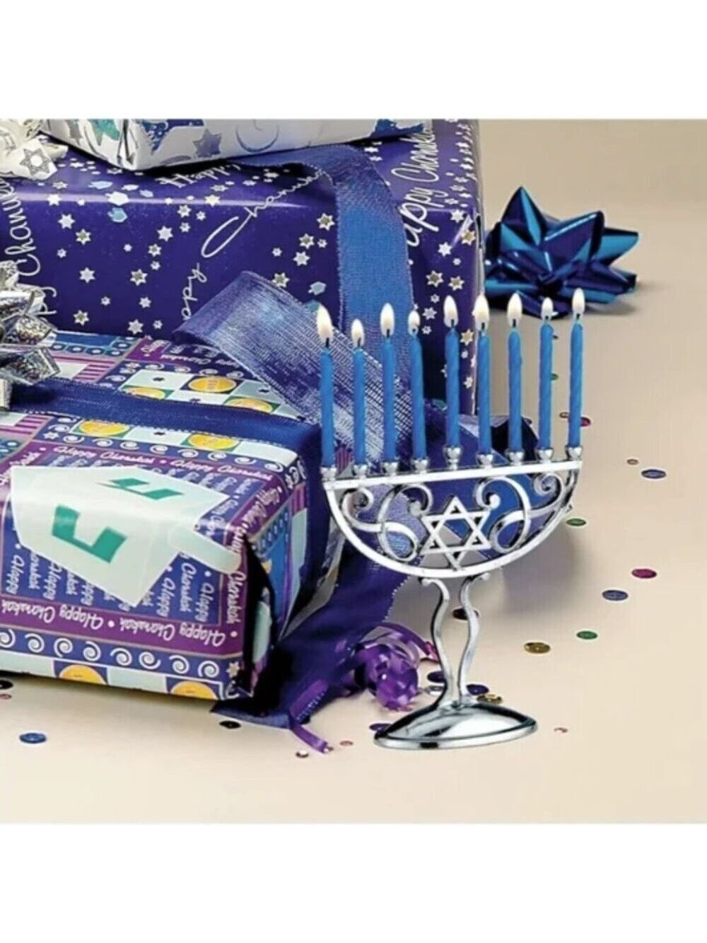 Silver colored Menorah with Star of David Hanukkah
